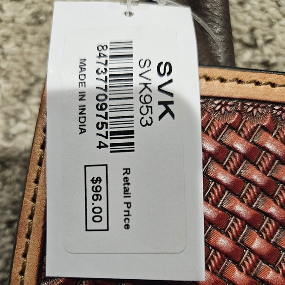 Brown and Tan Hand Tooled Embossed Leather Handbag That Also Has a Cross Body - Picture 2 of 4